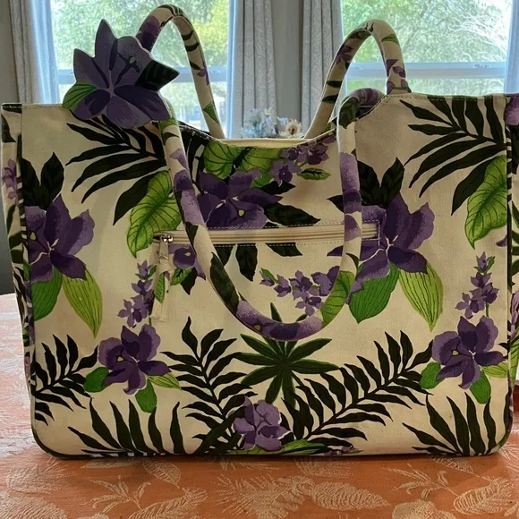 Capelli of New York Purple and Green Floral Tote - Picture 1 of 1